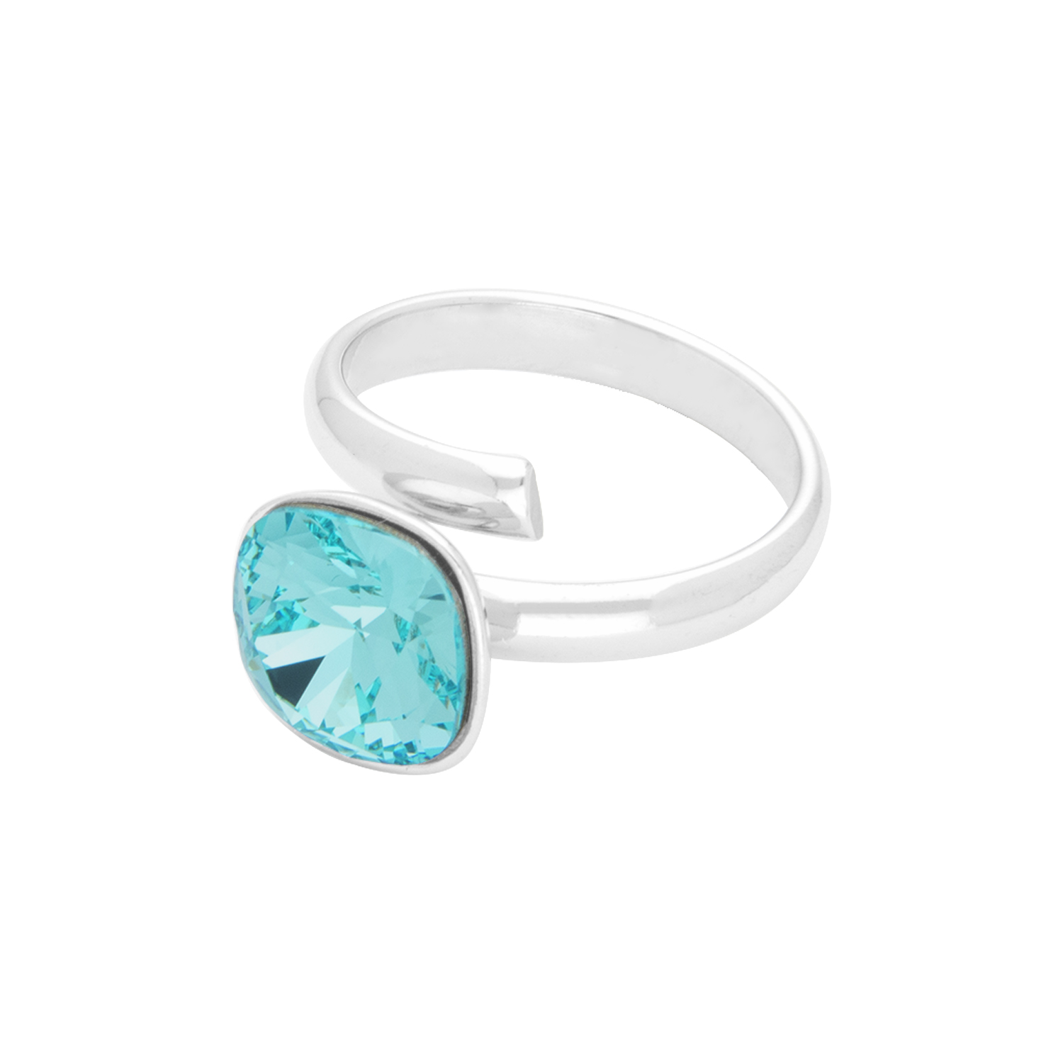 Anillo Cuadro Ajustable Baño de Rodio | Cristal Swarovski Turquesa