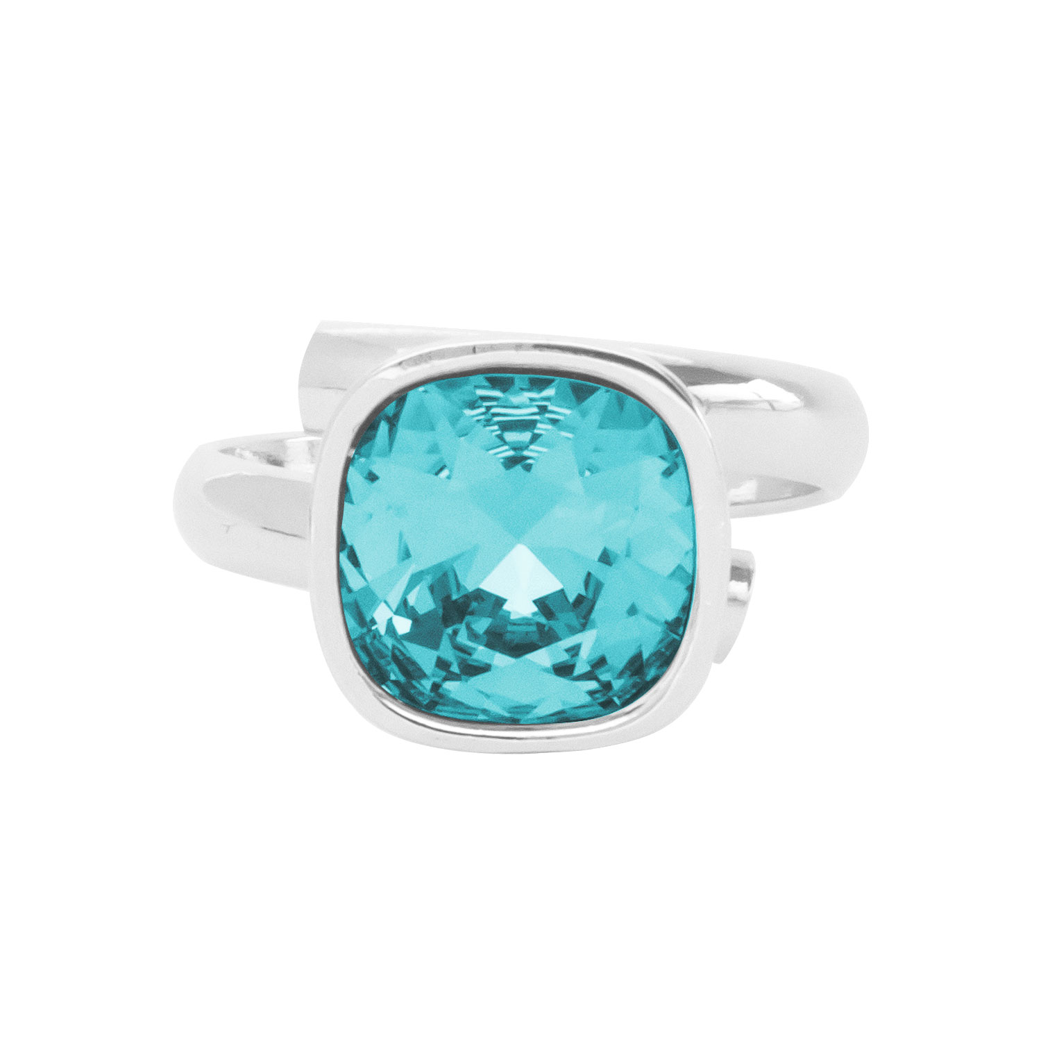 Anillo Cuadro Ajustable Baño de Rodio | Cristal Swarovski Turquesa
