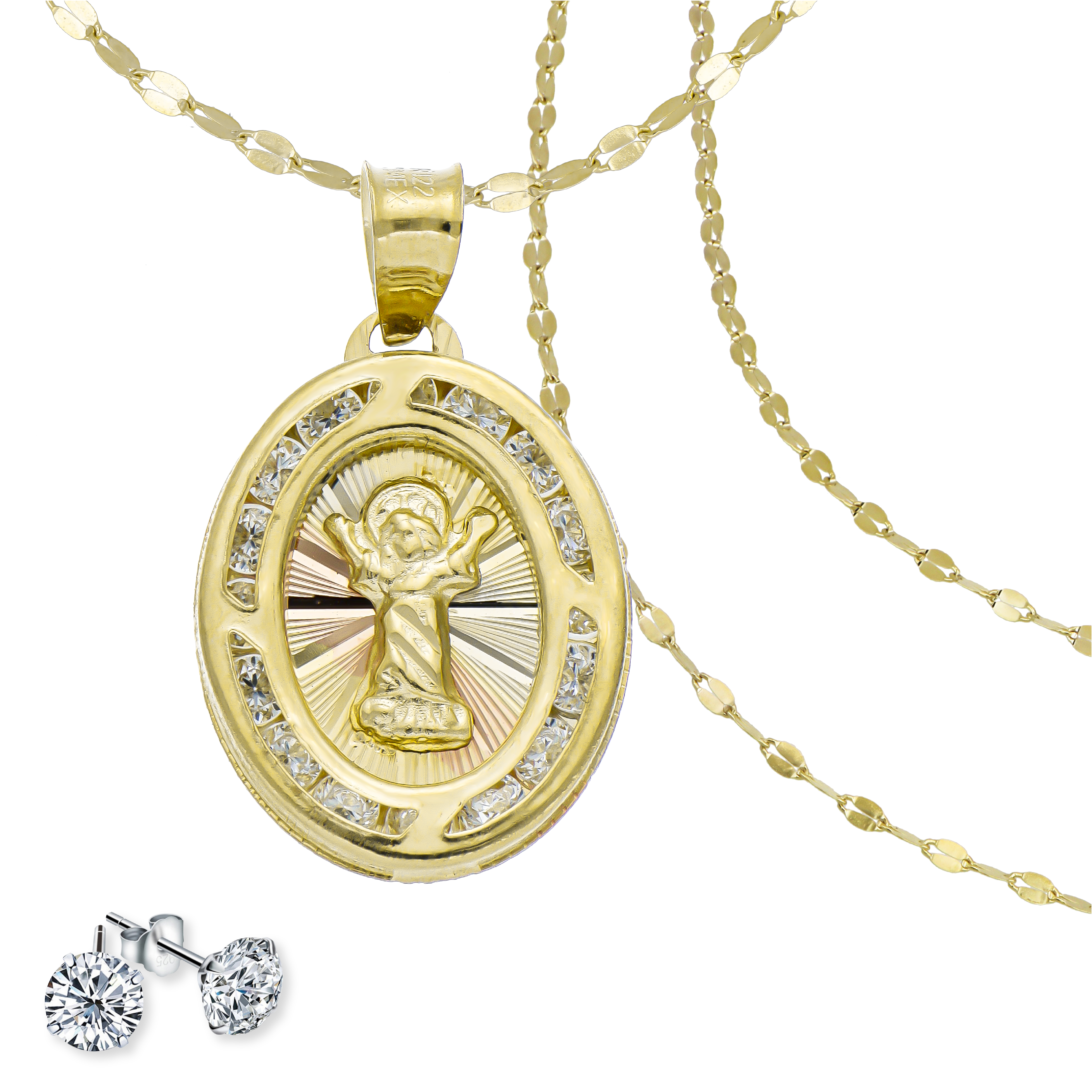 Medalla Niño Bautizo Divino Niño Y Cadena De Oro Sólido 10k