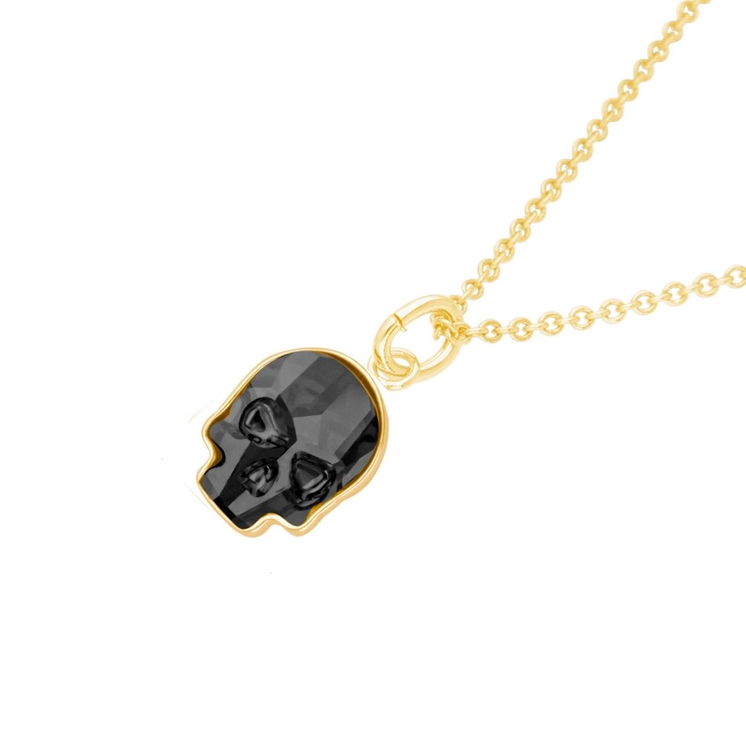 Collar Calavera Baño de Oro 14K | Cristal Swarovski Negro
