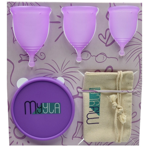 Set De 3 Copas Menstruales Myyla Cup + Vaso + Bolsa De Tela
