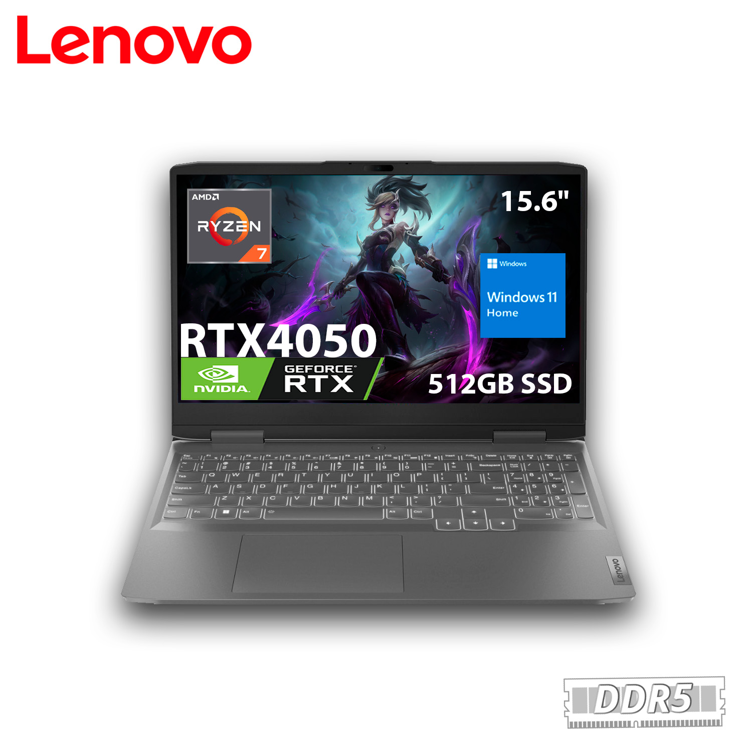 Laptop Lenovo LOQ Ryzen 7 7840HS 512GB Ssd 8GB Ddr5 15.6" Full Hd Windows 11 Home RTX4050 Gris 82XT001NUS.