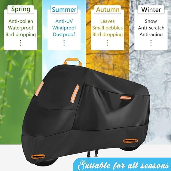 VEKENSEE Funda para Moto Impermeable, 210D Tela Oxford Cubierta de Motocicleta Resistente al Viento Cubierta Protector para Moto Exterior Interior con 4 Tiras Reflectantes y 2 Orificios para Cerradura