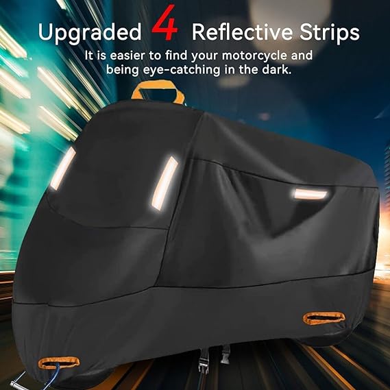 VEKENSEE Funda para Moto Impermeable, 210D Tela Oxford Cubierta de Motocicleta Resistente al Viento Cubierta Protector para Moto Exterior Interior con 4 Tiras Reflectantes y 2 Orificios para Cerradura