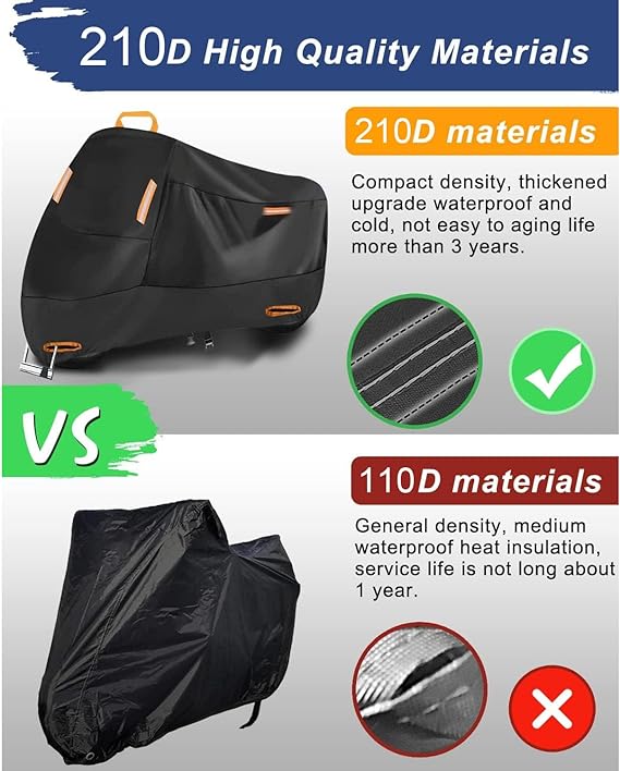 VEKENSEE Funda para Moto Impermeable, 210D Tela Oxford Cubierta de Motocicleta Resistente al Viento Cubierta Protector para Moto Exterior Interior con 4 Tiras Reflectantes y 2 Orificios para Cerradura