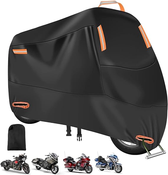 VEKENSEE Funda para Moto Impermeable, 210D Tela Oxford Cubierta de Motocicleta Resistente al Viento Cubierta Protector para Moto Exterior Interior con 4 Tiras Reflectantes y 2 Orificios para Cerradura