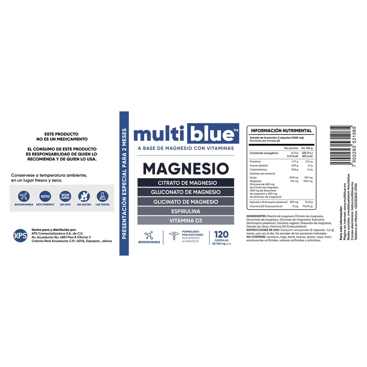 Multiblue Magnesio 120 Cápsulas 700 mg