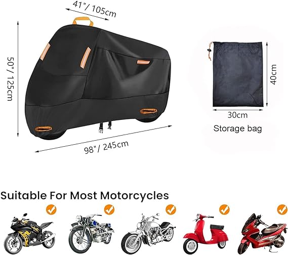 VEKENSEE Funda para Moto Impermeable, 210D Tela Oxford Cubierta de Motocicleta Resistente al Viento Cubierta Protector para Moto Exterior Interior con 4 Tiras Reflectantes y 2 Orificios para Cerradura