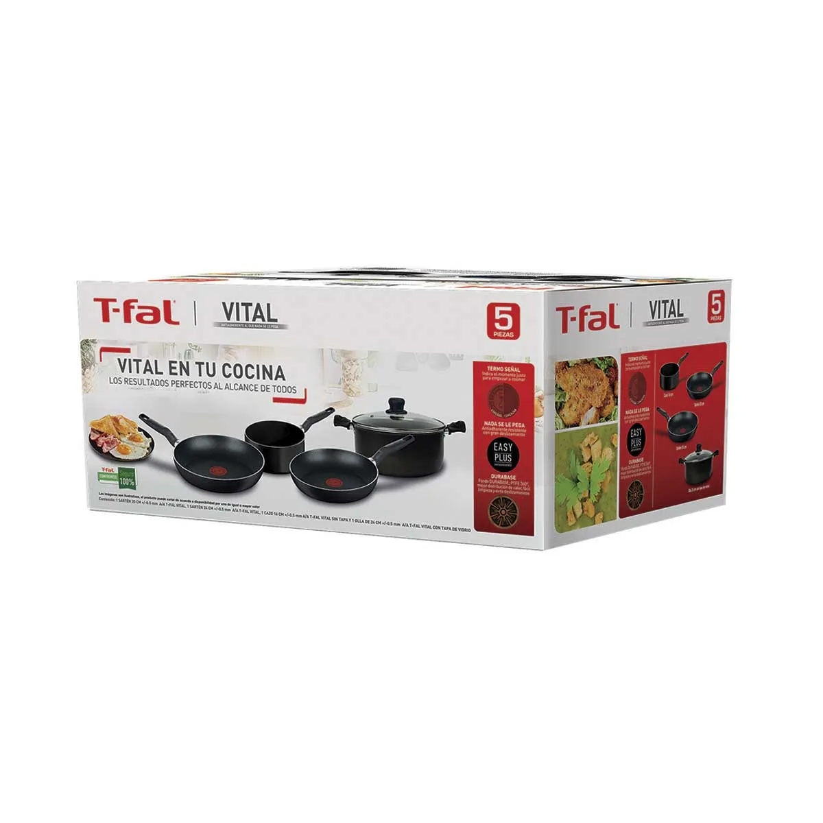 Batería de Cocina T-Fal Vital Antiadherente 5 Piezas Thermo Señal - Negro.