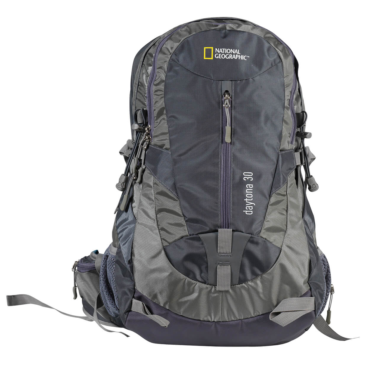 Mochila para montaña Nat Geo, Daytona 30 L con silbato negro S.O.S., MNG3301, gris.