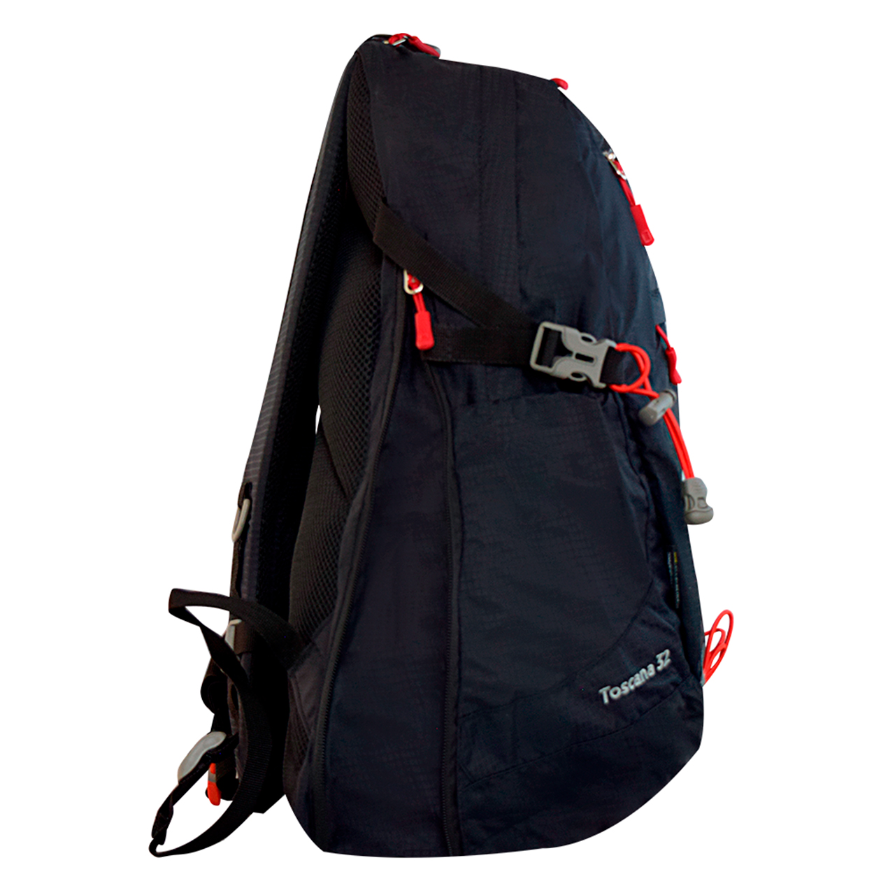 Mochila para montaña Nat Geo, Toscana 32 L con silbato rojo S.O.S., MNG16321, negro con rojo