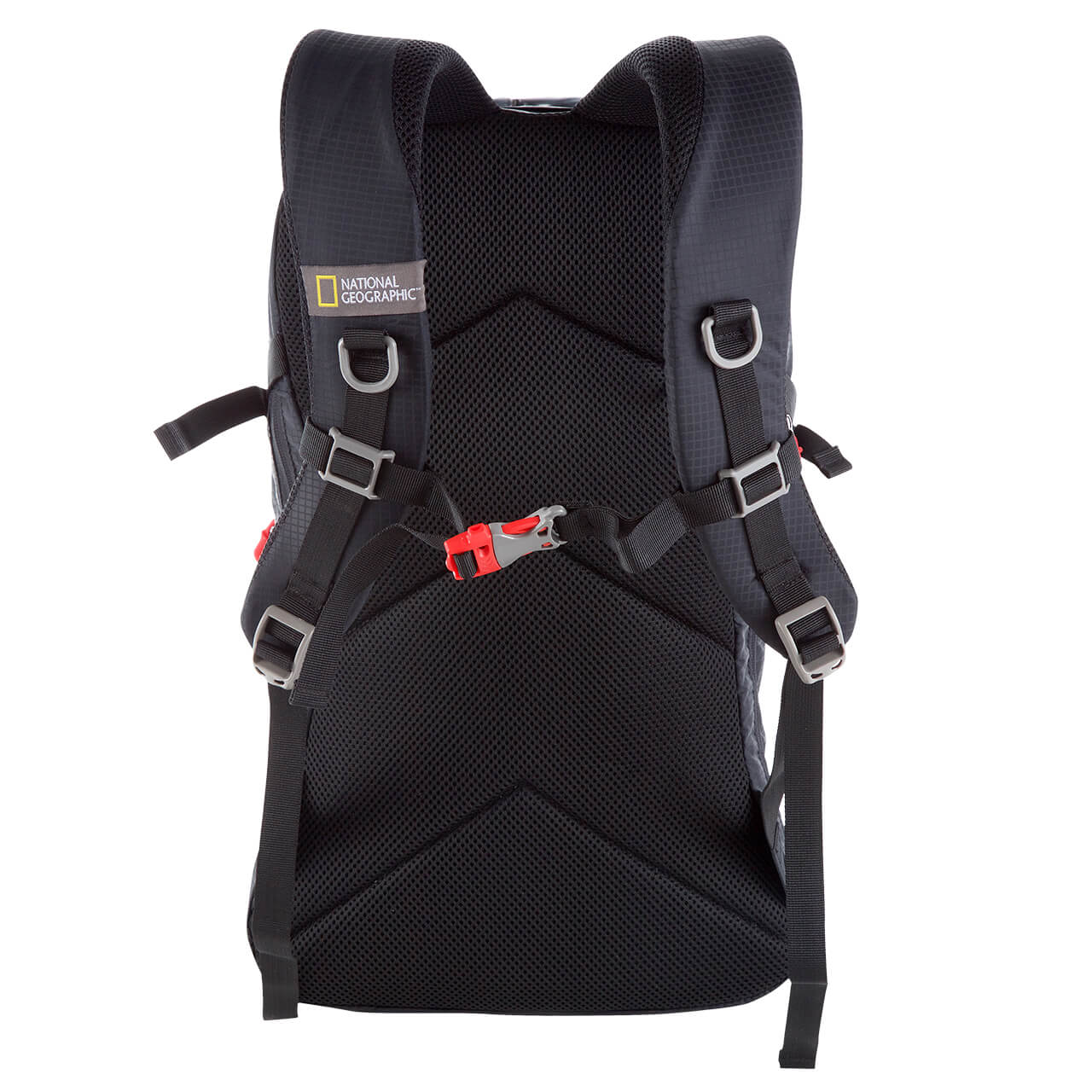 Mochila para montaña Nat Geo, Toscana 32 L con silbato rojo S.O.S., MNG16321, negro con rojo