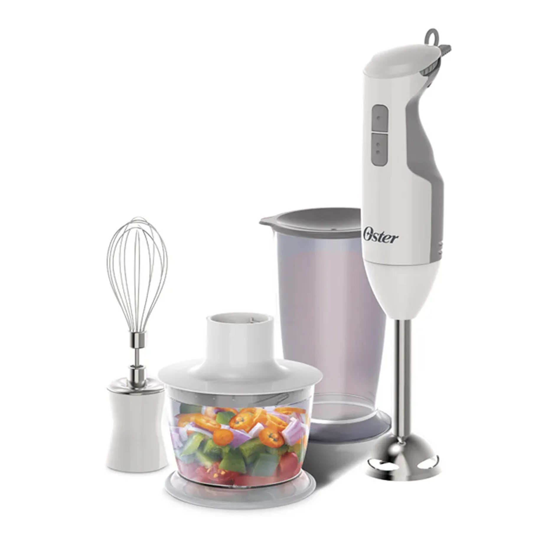 Batidora de inmersión c/accesorios y mini procesador oster.