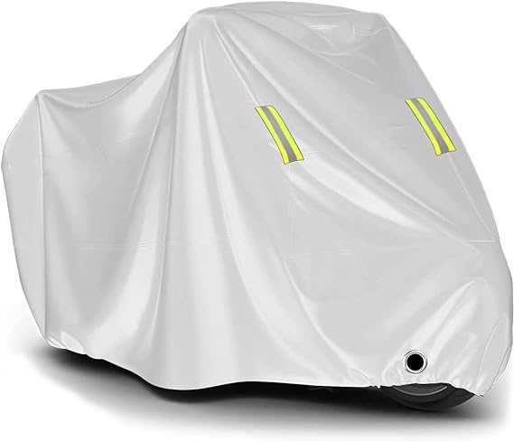AI-PIKA Cubierta Impermeable para Motocicletas,Prueba de Polvo,Prueba de Escombros,Resistente a la Intemperie,Funda Universal para Motocicleta para Yamaha,Harley,Honda y Otras Motocicletas-Plata