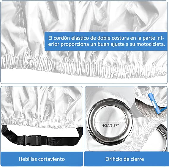 AI-PIKA Cubierta Impermeable para Motocicletas,Prueba de Polvo,Prueba de Escombros,Resistente a la Intemperie,Funda Universal para Motocicleta para Yamaha,Harley,Honda y Otras Motocicletas-Plata
