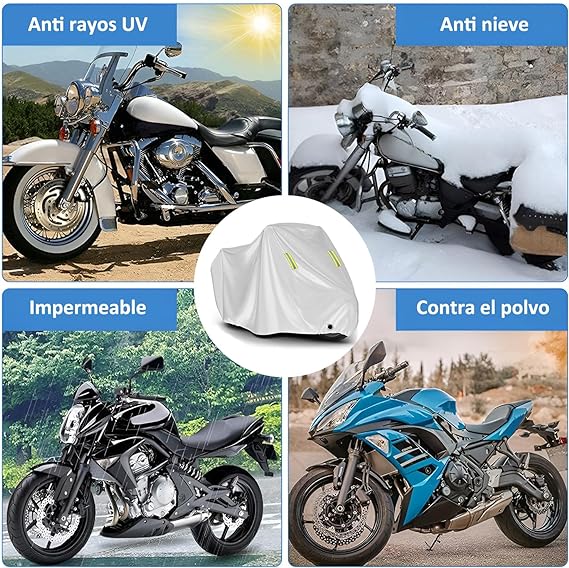 AI-PIKA Cubierta Impermeable para Motocicletas,Prueba de Polvo,Prueba de Escombros,Resistente a la Intemperie,Funda Universal para Motocicleta para Yamaha,Harley,Honda y Otras Motocicletas-Plata