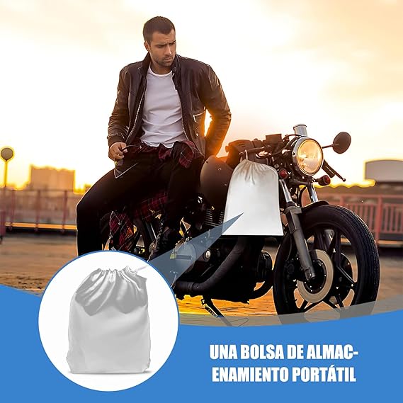 AI-PIKA Cubierta Impermeable para Motocicletas,Prueba de Polvo,Prueba de Escombros,Resistente a la Intemperie,Funda Universal para Motocicleta para Yamaha,Harley,Honda y Otras Motocicletas-Plata