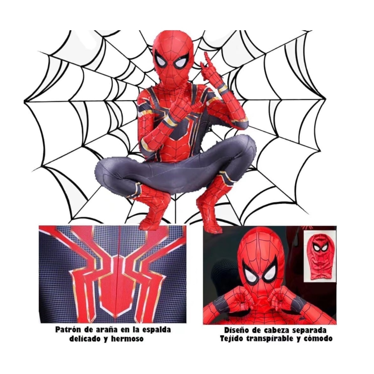  Disfraz Traje infantil de  Spiderman Hombre Araña  Con Mascara