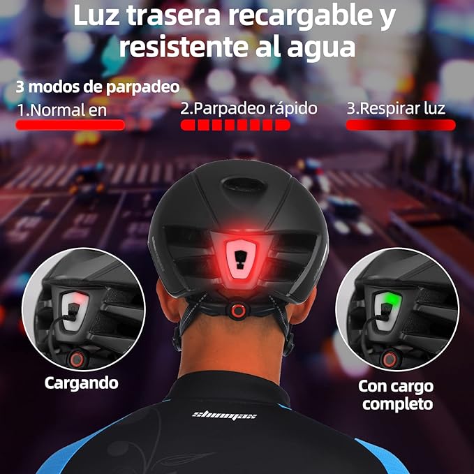 Casco bicicleta,Shinmax Casco para bicicleta adultos,certificado por Cpsc con luz de carga USB y gafas magnéticas desmontables, protección UV y correas de ajuste reflectantes y bolsa de transporte Casco Bicicleta Montaña/carretera Casco Bici SM-T88