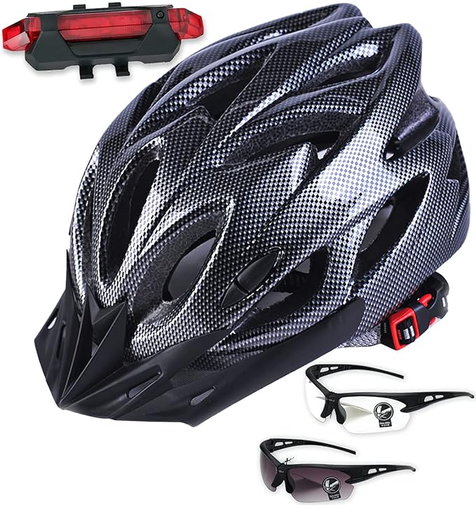 Cascos de Bicicleta para Adultos con 2 pares de Gafas de Protección y Luz Trasera, Casco de Ciclismo Fresco para Adultos para viajeros urbanos, montaña, tamaño Ajustable， para Hombres y Mujeres