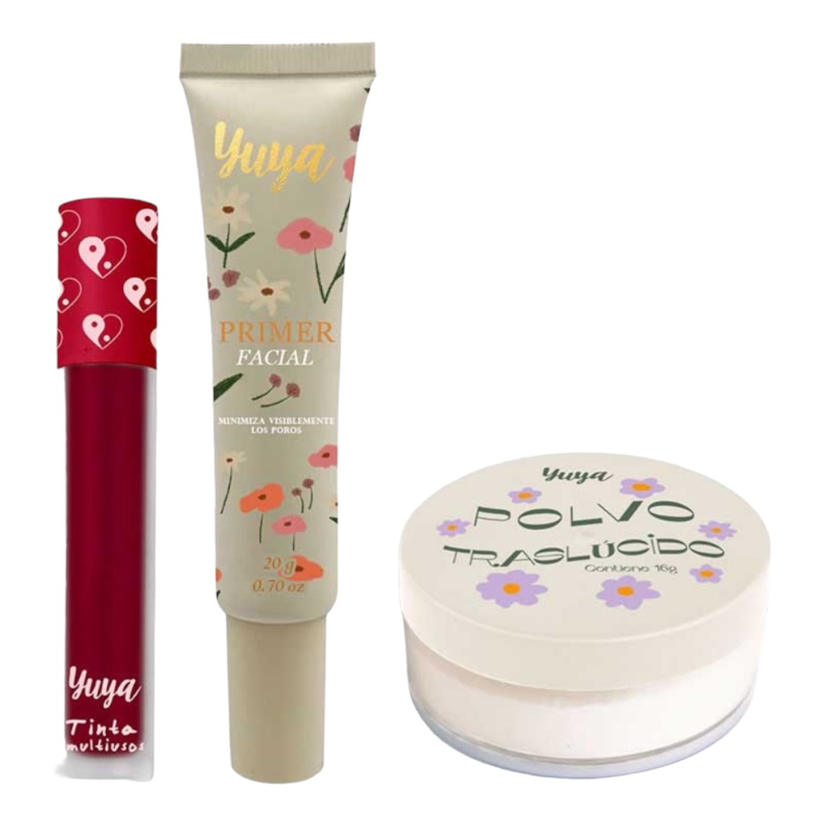Set Yuya 3 Esenciales Tinta, Polvo Traslucido Y Primer Mate