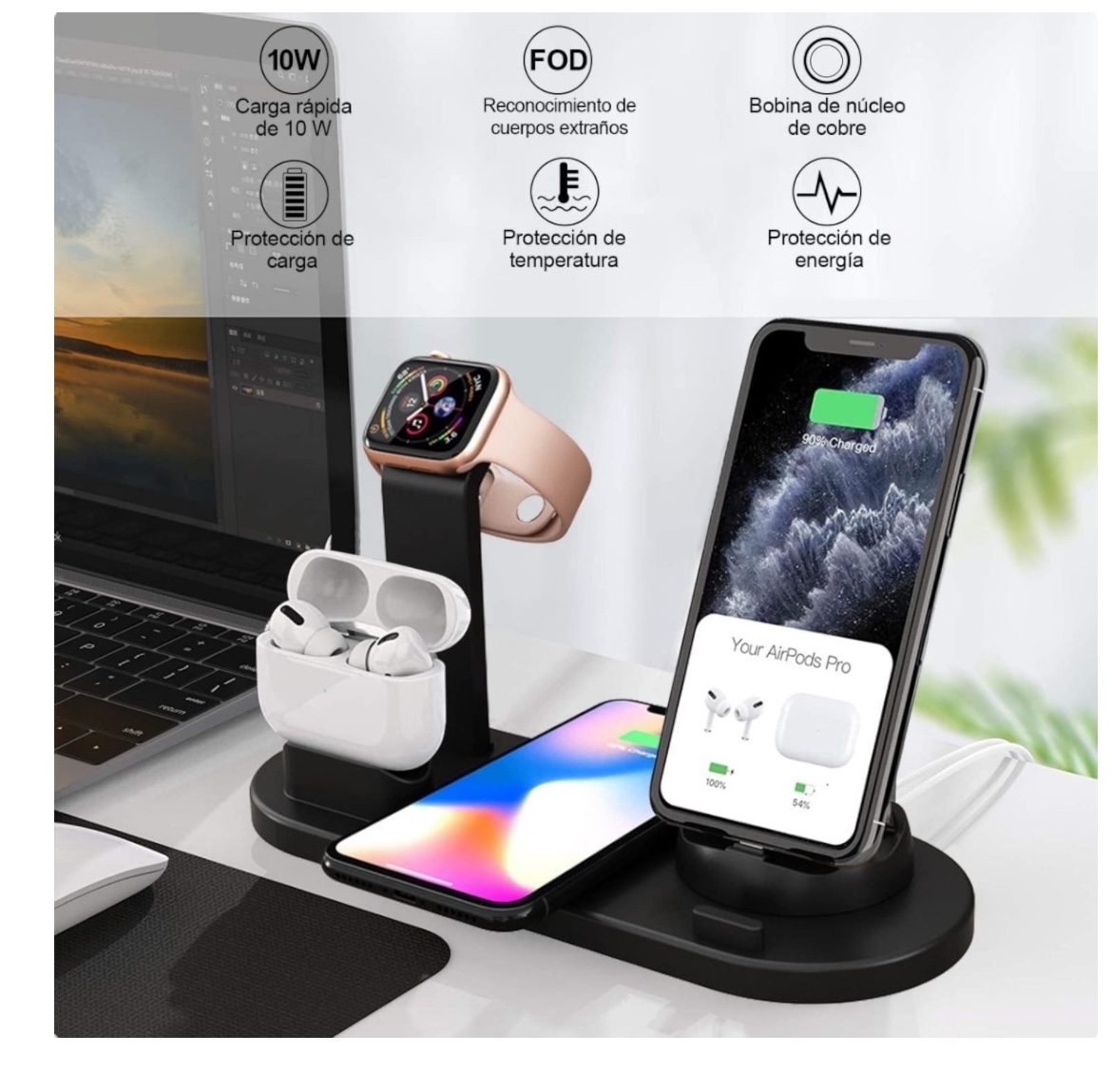 Kamysen Cargador Inalámbrico 6 En 1,soporte De Carga Inalámbrica
