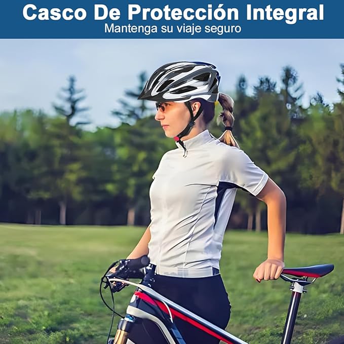 Casco Bicicleta Casco Ciclismo Ultraligero Bicycle Helmet con Luz Trasera LED, Integral Casco Bicicleta de Montaña Carretera Motocicleta para Viajero Urbano Adulto Jóven Hombre Mujer, Tamaño Ajustable