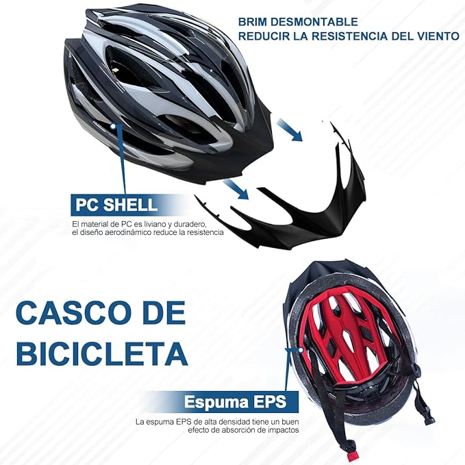Casco Bicicleta Casco Ciclismo Ultraligero Bicycle Helmet con Luz Trasera LED, Integral Casco Bicicleta de Montaña Carretera Motocicleta para Viajero Urbano Adulto Jóven Hombre Mujer, Tamaño Ajustable