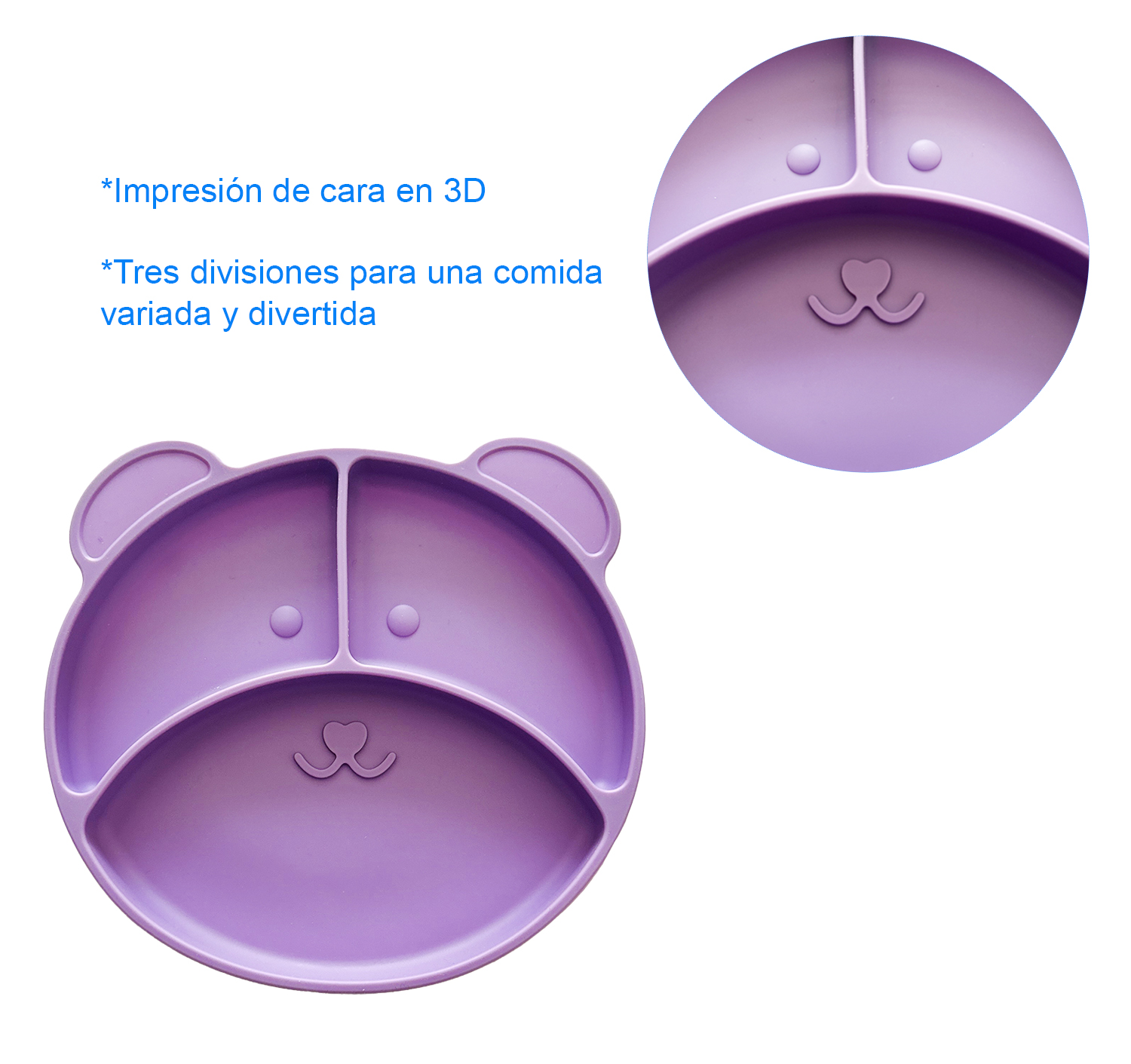Plato para Bebé con 3 Divisiones y Cubiertos en Silicona Libre de BPA