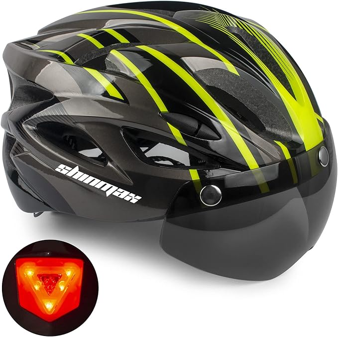 Shinmax Casco bicicleta, Casco para Bicicleta con gafas extraíbles y luz trasera LED, casco bicicleta de carretera especializado, casco bicicleta montaña ajustable/ligero ultraligero para hombres y mujeres casco ciclismo SM-T13