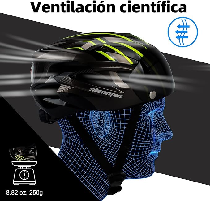 Shinmax Casco bicicleta, Casco para Bicicleta con gafas extraíbles y luz trasera LED, casco bicicleta de carretera especializado, casco bicicleta montaña ajustable/ligero ultraligero para hombres y mujeres casco ciclismo SM-T13