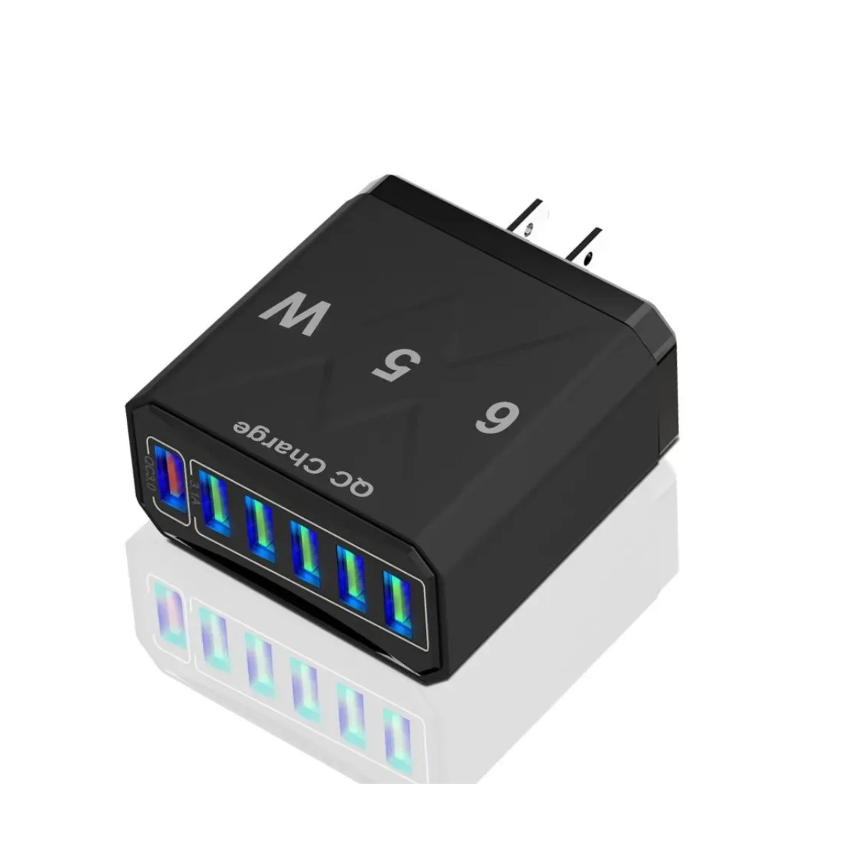 Cargador USB 6 puertos negro led adaptador carga rápida 3.0 65W teléfono iPhone Samsung Xiaomi