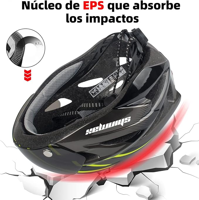 Shinmax Casco bicicleta, Casco para Bicicleta con gafas extraíbles y luz trasera LED, casco bicicleta de carretera especializado, casco bicicleta montaña ajustable/ligero ultraligero para hombres y mujeres casco ciclismo SM-T13