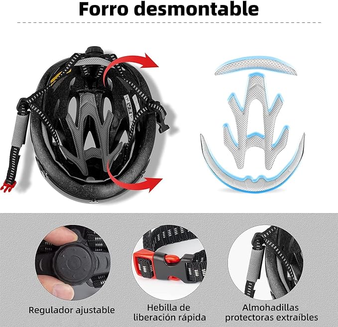 Shinmax Casco bicicleta, Casco para Bicicleta con gafas extraíbles y luz trasera LED, casco bicicleta de carretera especializado, casco bicicleta montaña ajustable/ligero ultraligero para hombres y mujeres casco ciclismo SM-T13
