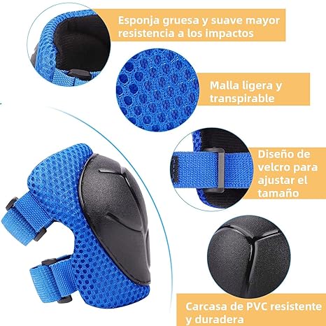 DGGTW Equipo de Protección con Casco Bicicleta,Rodilleras Patinaje,Almohadilla Glútea,Coderas y Protectores,para Skate Ciclismo Patinaje y Otros Deportes Extremos(Azul)