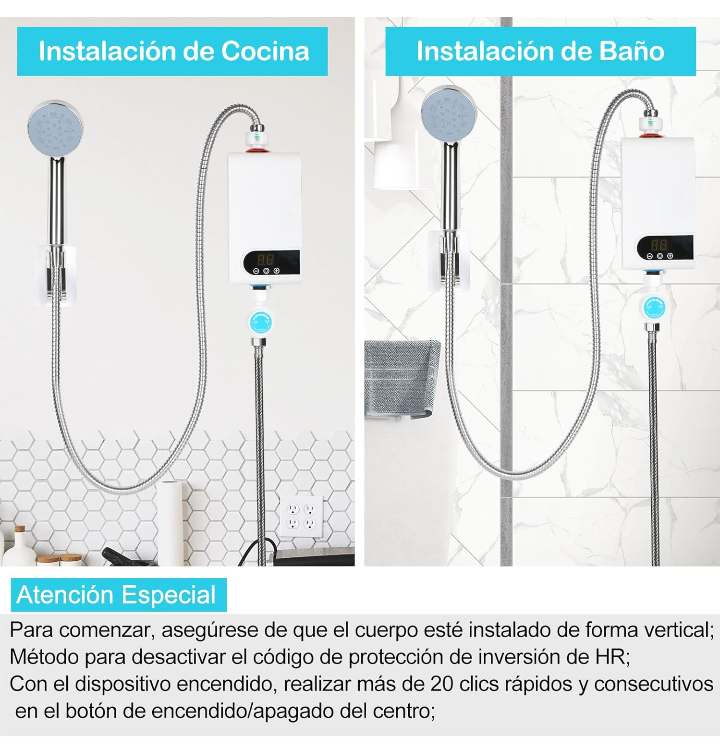 Calentador de agua instantáneo eléctrico pantalla táctil ajustable 3500W