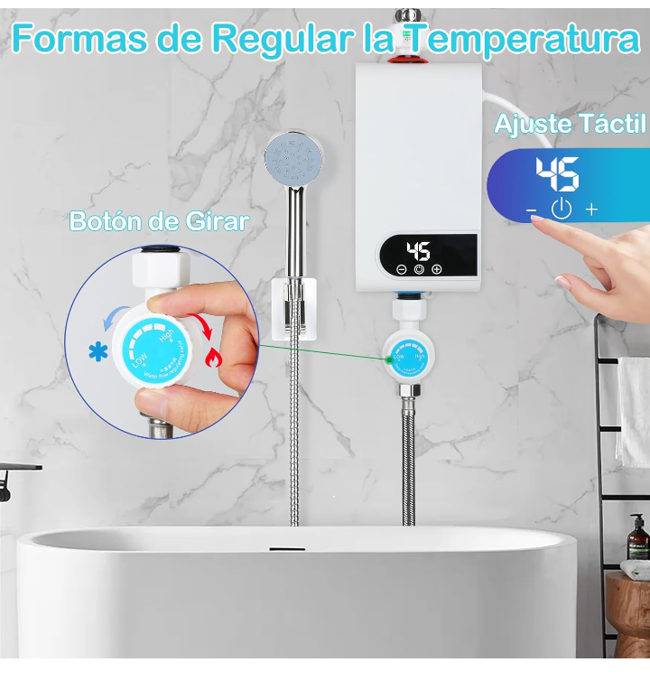Calentador de agua instantáneo eléctrico pantalla táctil ajustable 3500W