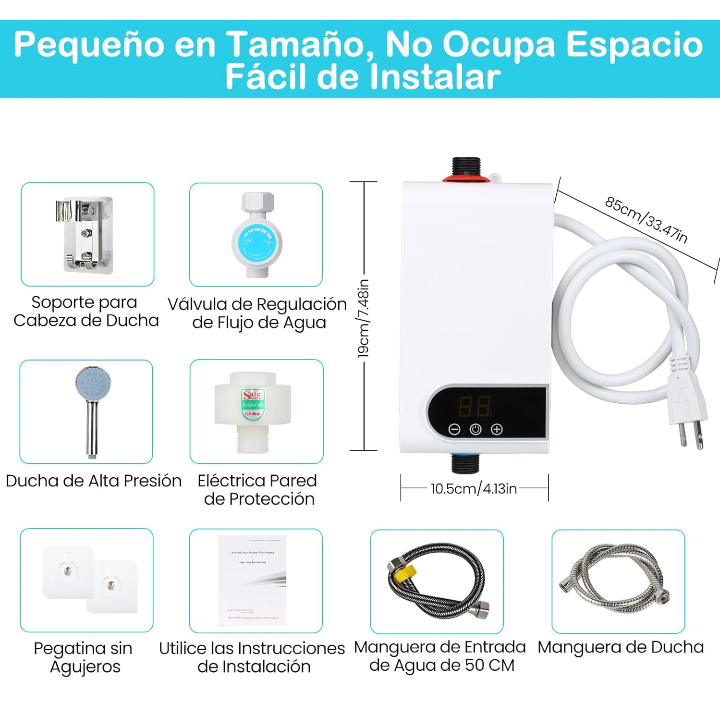 Calentador de agua instantáneo eléctrico pantalla táctil ajustable 3500W
