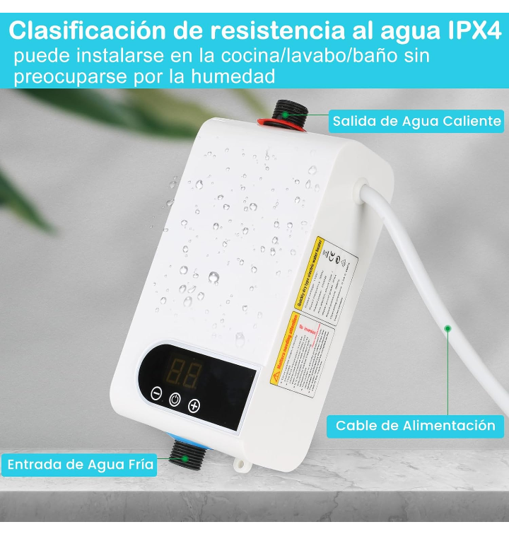 Calentador de agua instantáneo eléctrico pantalla táctil ajustable 3500W