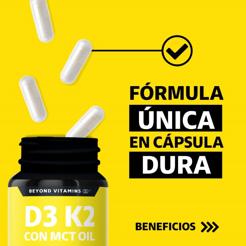 Suplemento Alimenticio Vitamina D3, Vitamina K2 y MCT Beyond Vitamins 180 cápsulas