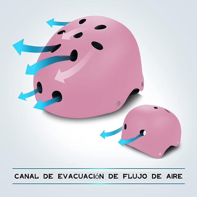 Protecciones Patines Para Bicicleta Niño, Niños Ciclismo Rodillo Patinaje Rodilla, Rodilleras + Muñequeras + Casco de Patinaje de Niños – Rosa/Tamaño Ajustable (50-60CM), Apto Para Monopatín, Ciclismo, Mini Bike Riding Y Otros Deportes Extremos