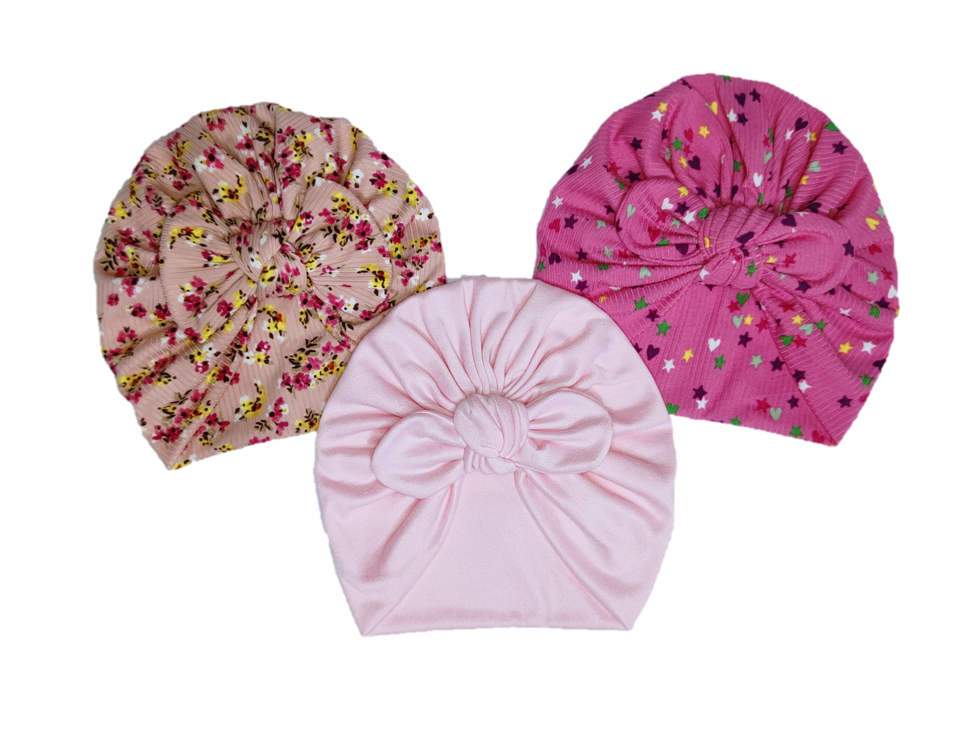 Set de 3 Gorros para Bebé Niña (0-6 meses): Headwrap, Turbantes con Moño - Ideal para Baby Shower o Kit de Nacimiento