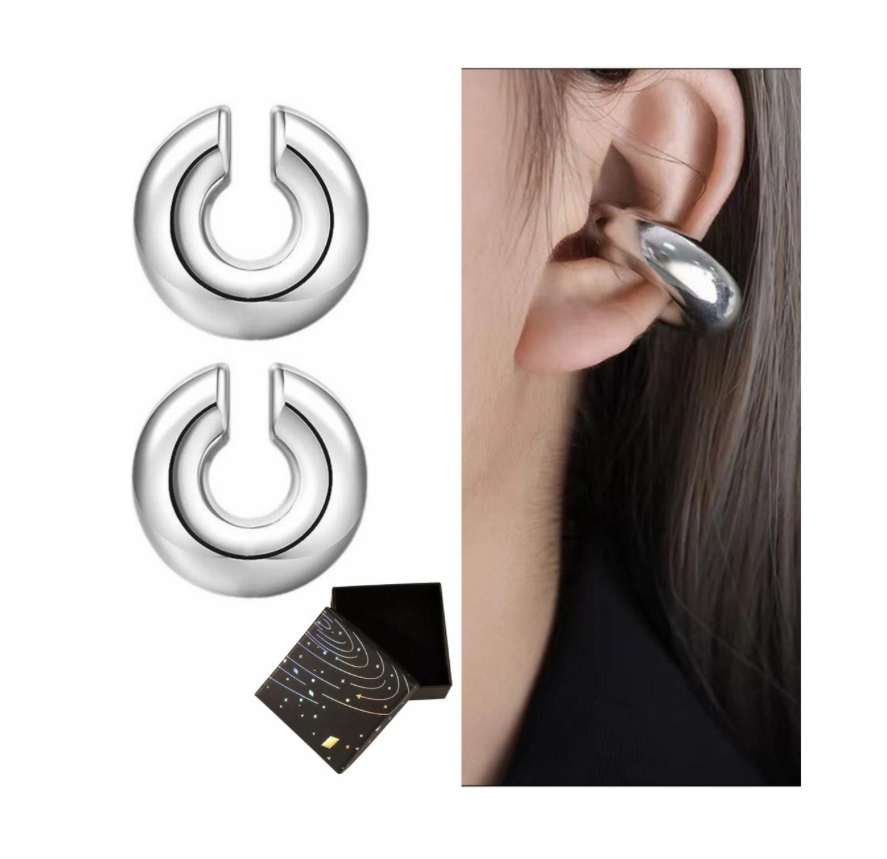 Aretes Grandes Para Mujer Earcuff plateado.
