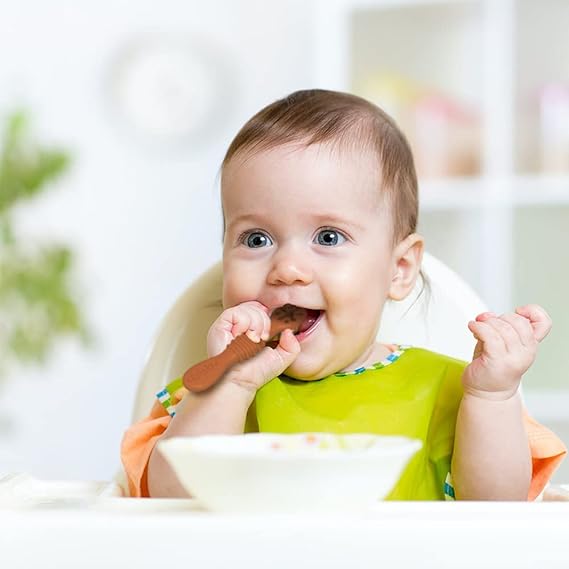 uunida baby 4 Cucharas para Bebe Suaves de Silicona Libre de BPA - 2 en 1 Cuchara y Mordedera para Bebe - Kit de Alimentacion Complementaria Bebe - Precucharas para Bebe (BLW) (2 Pre y 2 Cucharas)