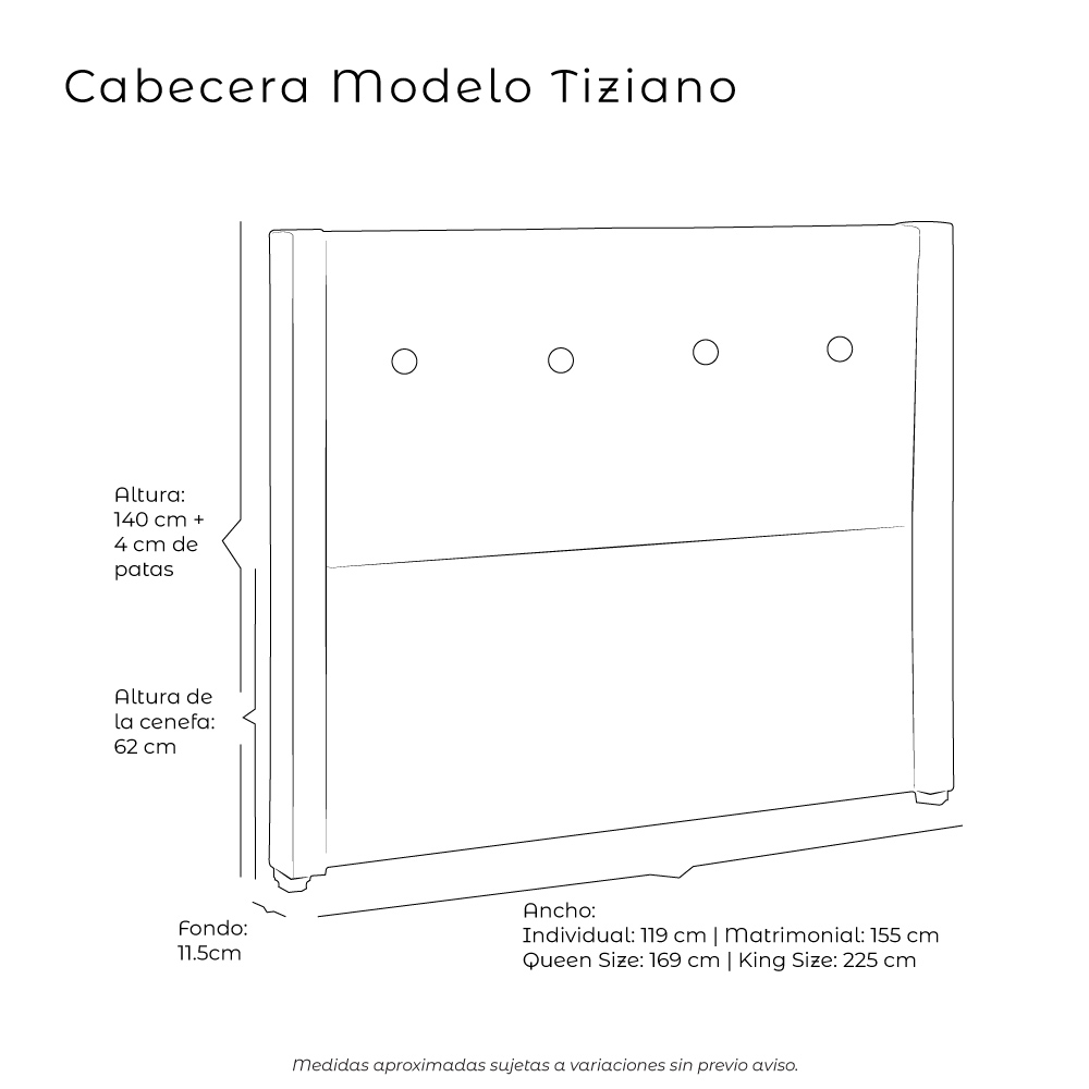 Cabecera Individual Dicasa Tiziano Bugati Negro