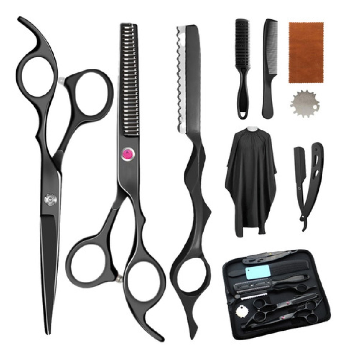 "Juego De Tijeras Para Cortar Cabello Profesional Barbero 10 negro "