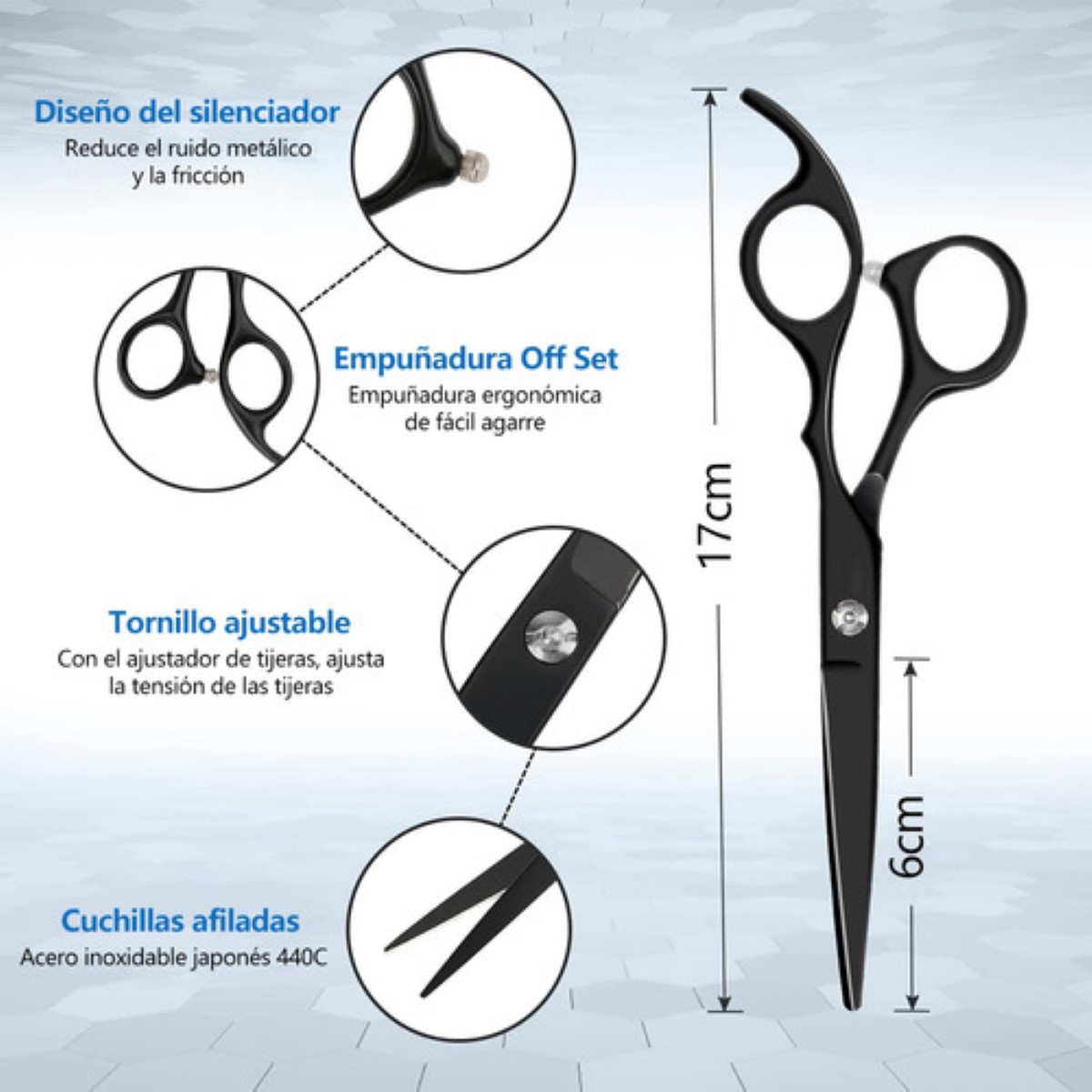 "Juego De Tijeras Para Cortar Cabello Profesional Barbero 10 negro "