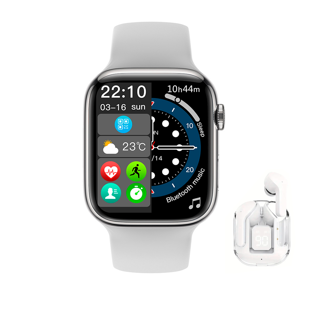 Audifonos Inalambricos BT30 Indicador led Blanco Diseño Ergonómico Y Reloj Inteligente Smartwatch T800 Bluetooth Monitor De Salud