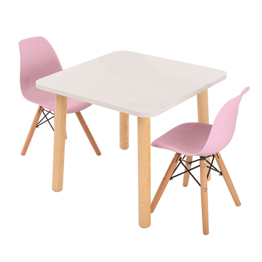 Comedor para Niñas – Mesa Cuadrada y 2 Sillas Eames Infantiles – Duduk 