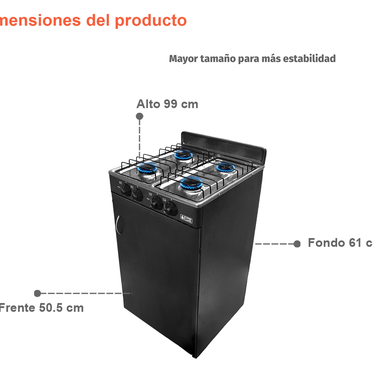 Estufa de Gabinete Super Flama GABY-CA-N 4 Quemadores Negro ALBY.
